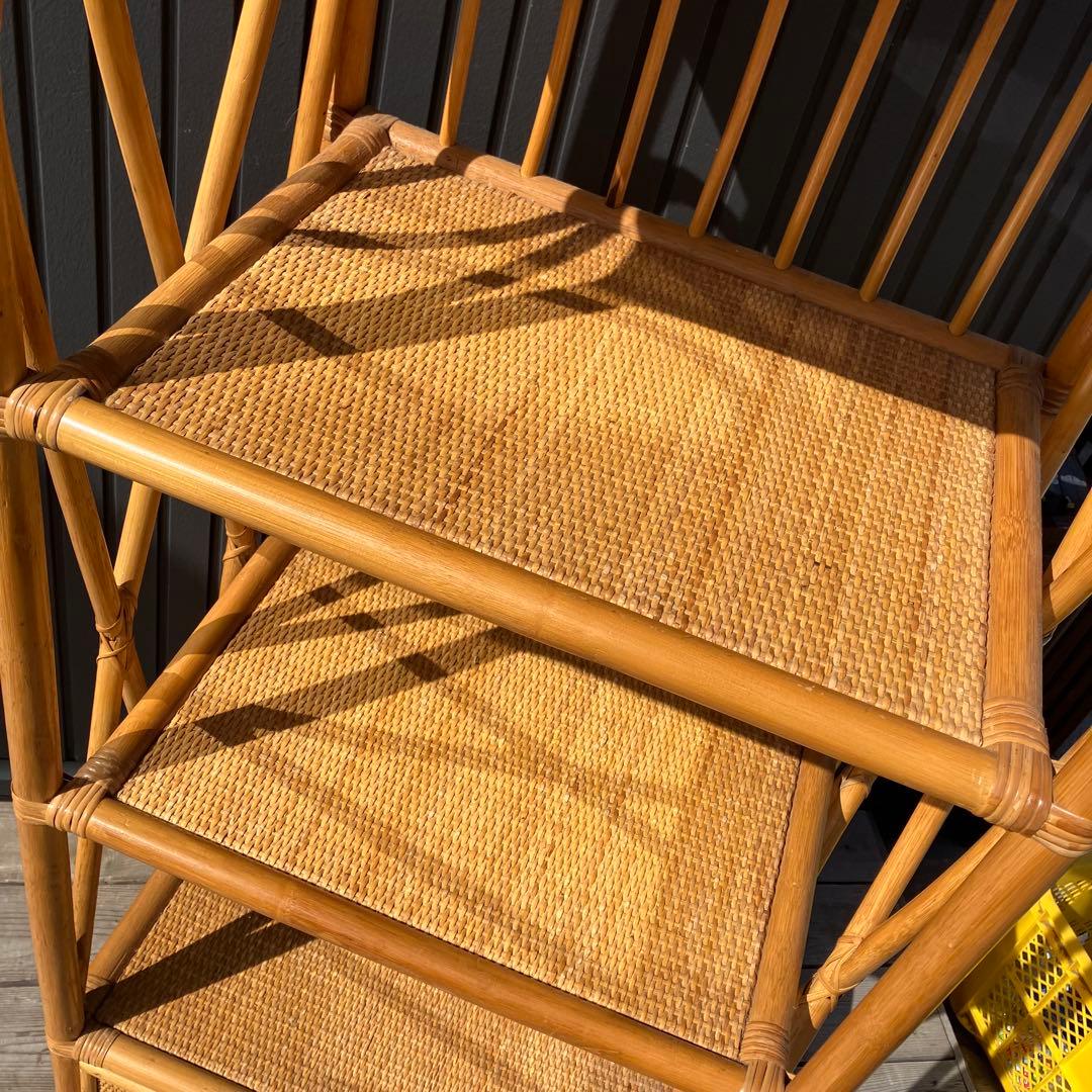 昭和レトロ 古家具 ラタンラック シェルフ 飾り棚 ディスプレイラック オープン