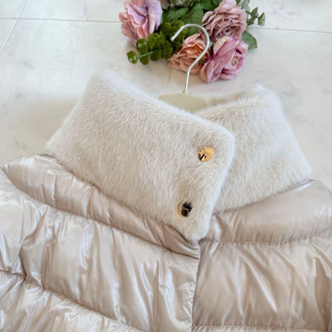 タグ付未使用★HERNO ダウンコート エコファー 異素材 切替 グレージュ42