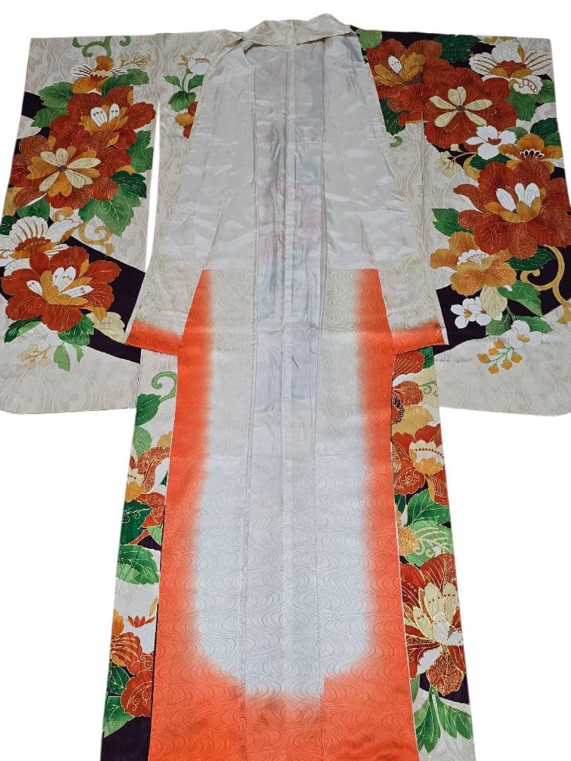振袖　フルセット　豪華絢爛　刺繍　地文　成人式　結婚式　華やか　オレンジ　紫