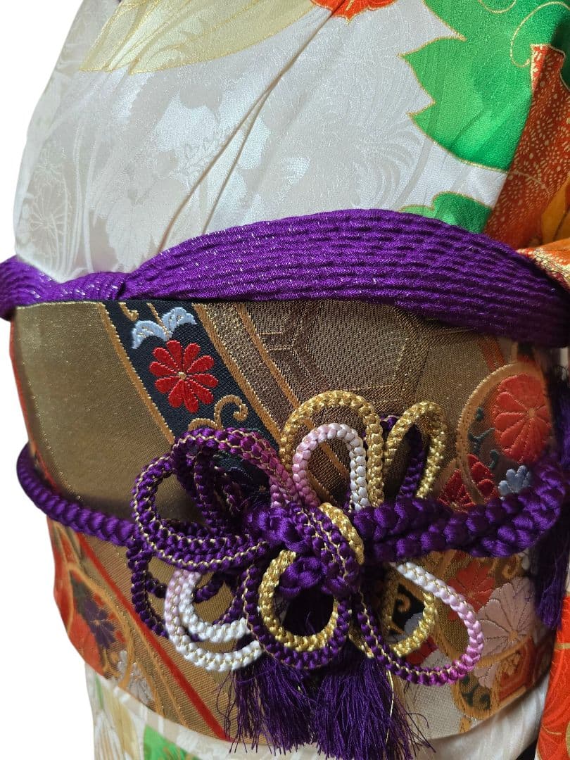 振袖　フルセット　豪華絢爛　刺繍　地文　成人式　結婚式　華やか　オレンジ　紫