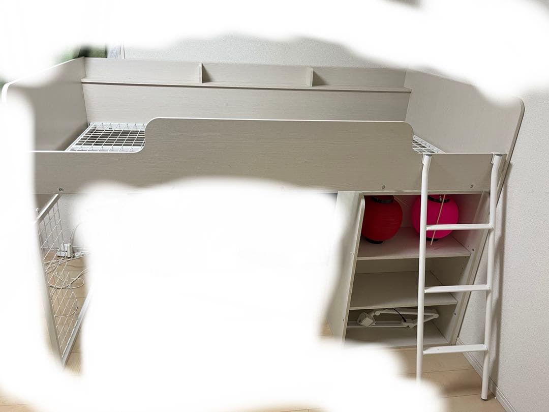 ※美品※ニトリ　ホワイト ロフトベッド 棚付き