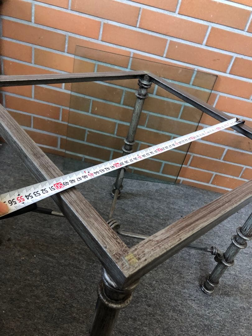 ガラステーブル　ヴィンテージ　コンクリート風　インダストリアル風　サイドテーブル