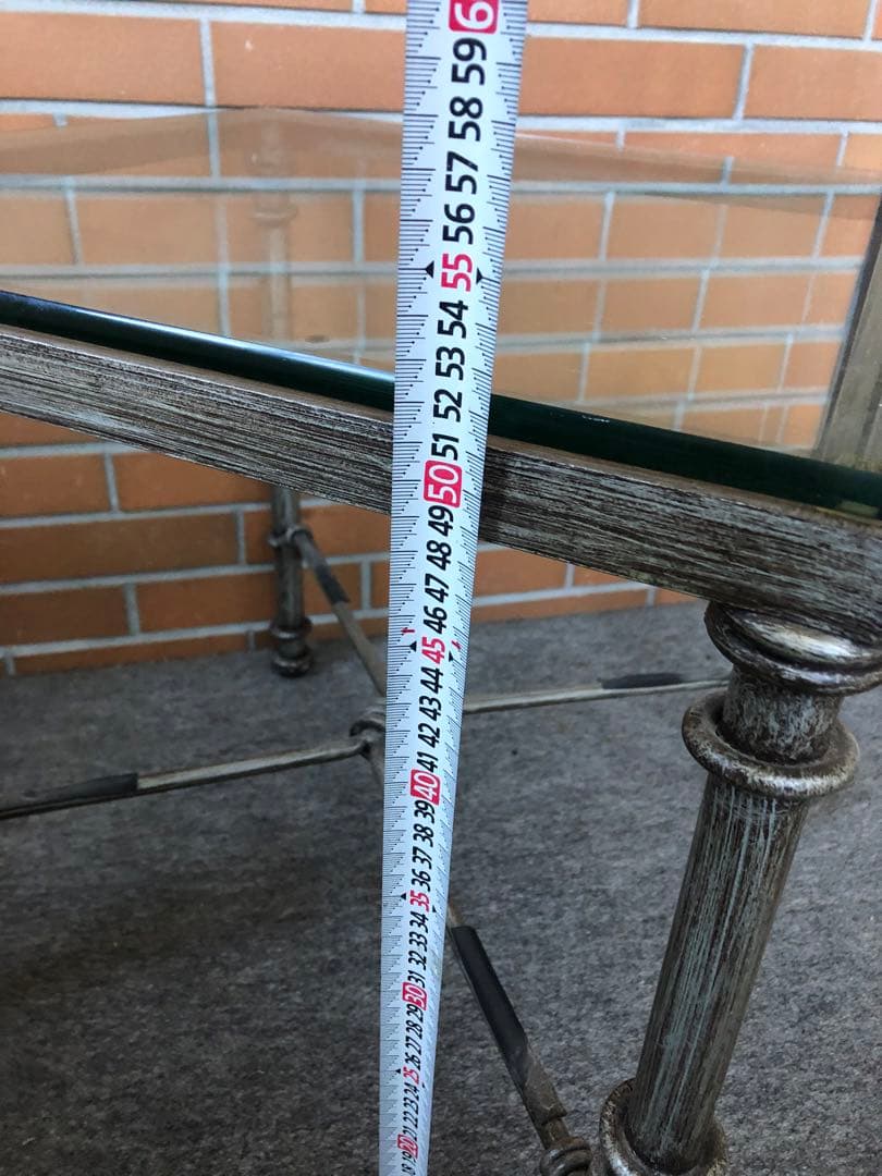 ガラステーブル　ヴィンテージ　コンクリート風　インダストリアル風　サイドテーブル