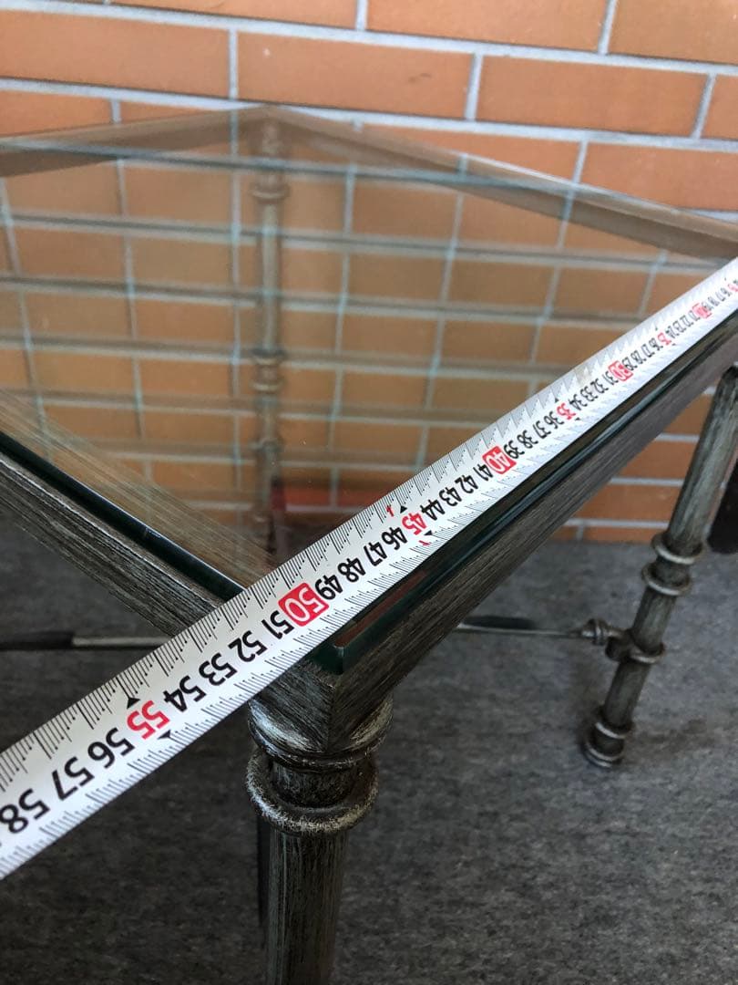 ガラステーブル　ヴィンテージ　コンクリート風　インダストリアル風　サイドテーブル