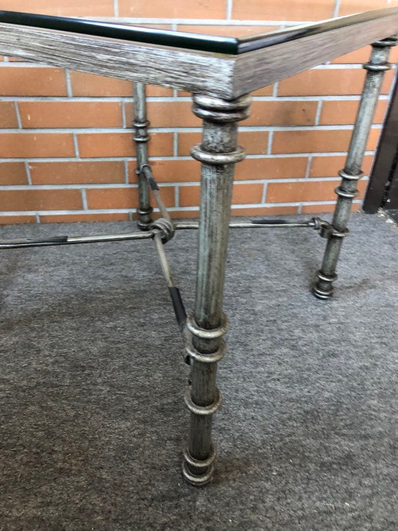 ガラステーブル　ヴィンテージ　コンクリート風　インダストリアル風　サイドテーブル