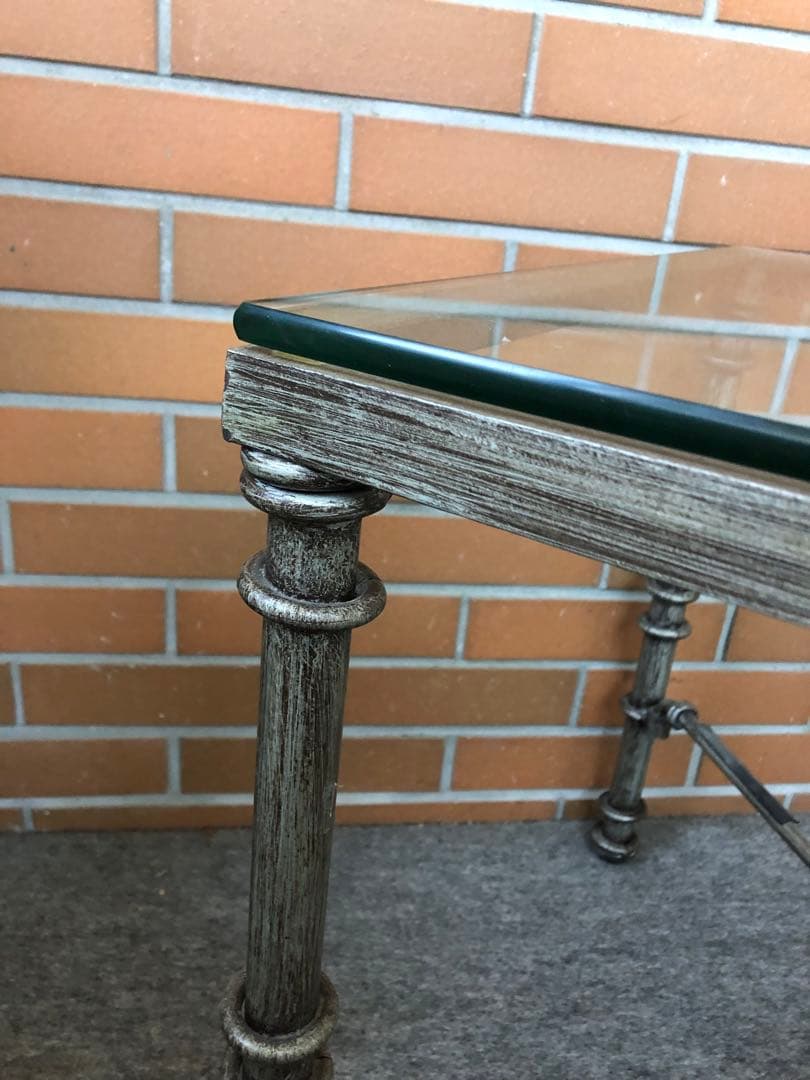 ガラステーブル　ヴィンテージ　コンクリート風　インダストリアル風　サイドテーブル