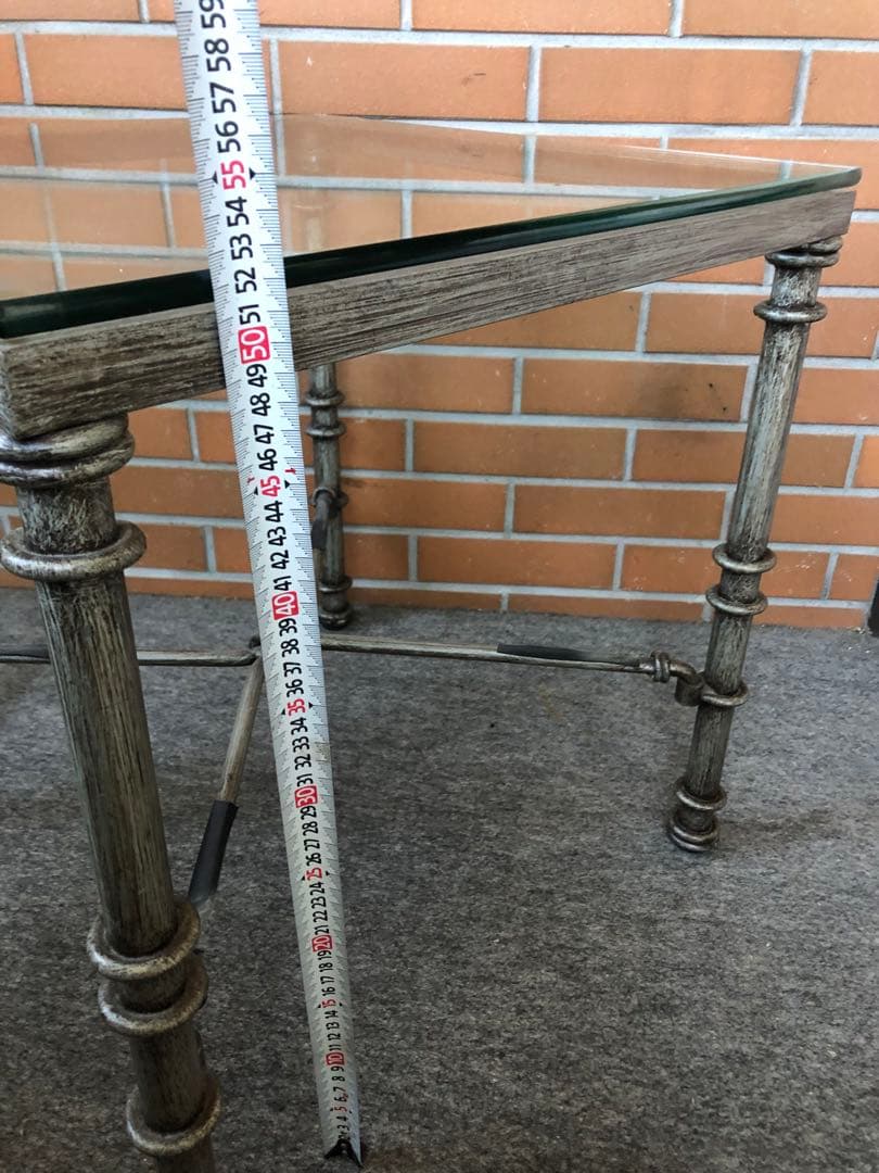 ガラステーブル　ヴィンテージ　コンクリート風　インダストリアル風　サイドテーブル