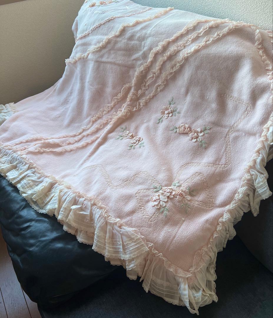 ✨さえら ヒスクローネ 綿毛布 ダブル ピンク 花レース 希少