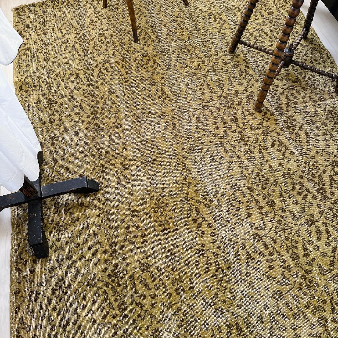 トルコ ヴィンテージラグ A125超大判 オリーブ カーキグリーン オーバーダイ