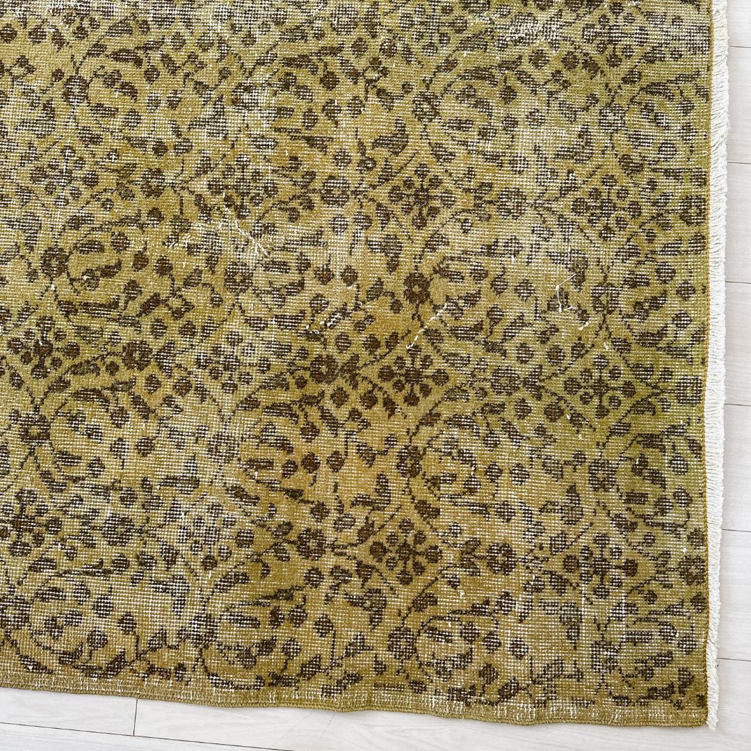 トルコ ヴィンテージラグ A125超大判 オリーブ カーキグリーン オーバーダイ