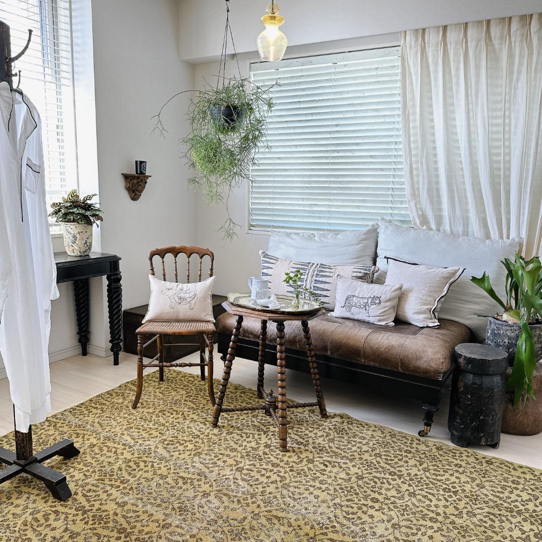 トルコ ヴィンテージラグ A125超大判 オリーブ カーキグリーン オーバーダイ