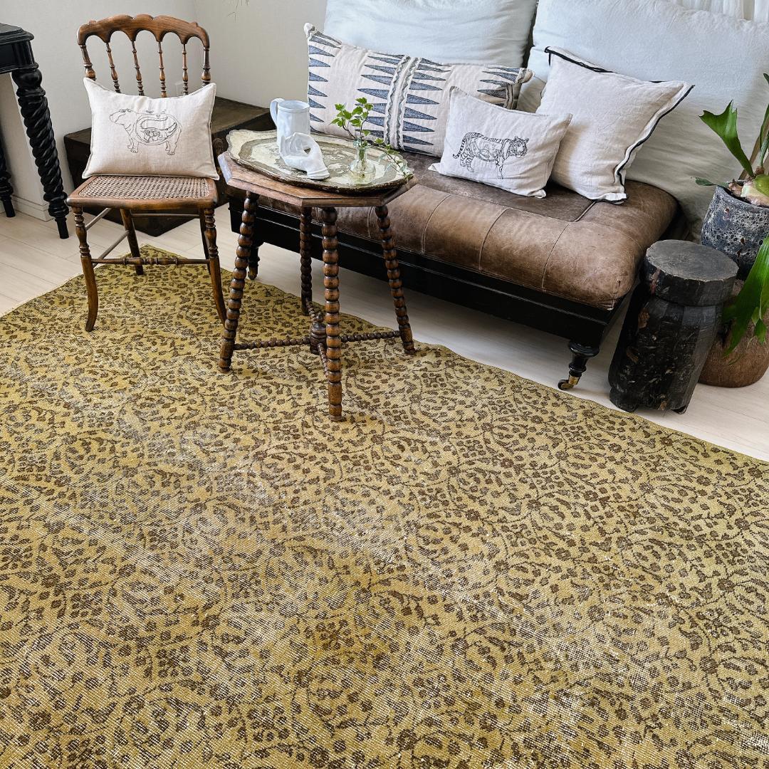 トルコ ヴィンテージラグ A125超大判 オリーブ カーキグリーン オーバーダイ