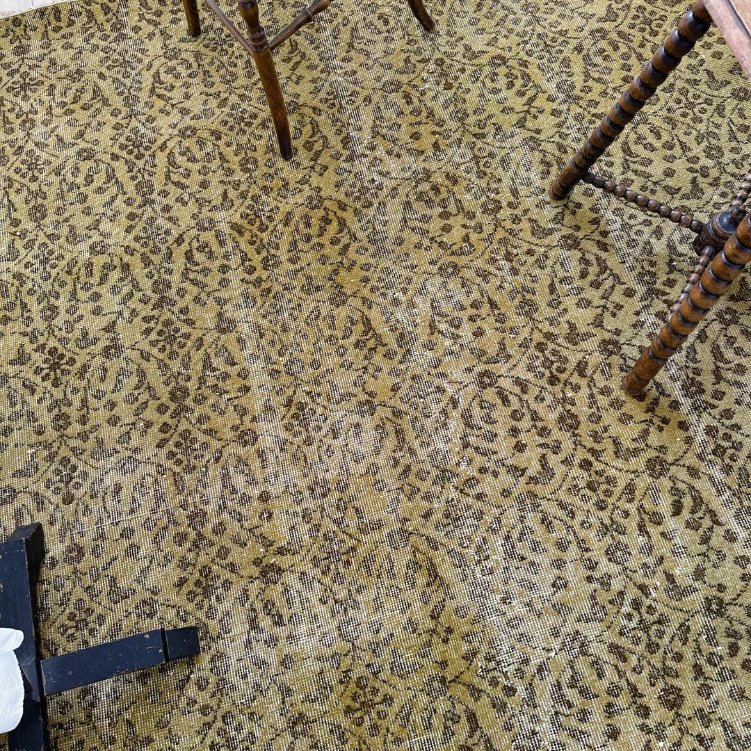 トルコ ヴィンテージラグ A125超大判 オリーブ カーキグリーン オーバーダイ