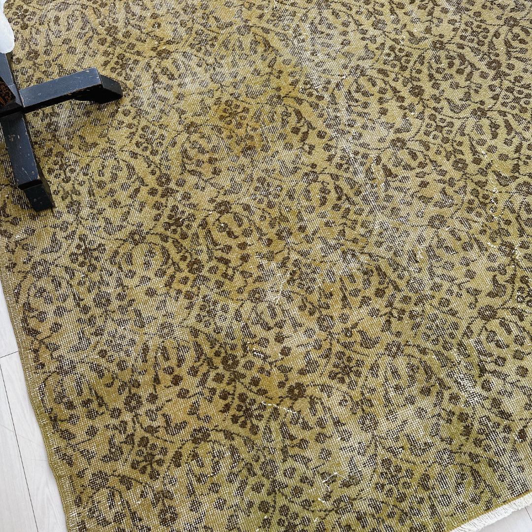 トルコ ヴィンテージラグ A125超大判 オリーブ カーキグリーン オーバーダイ
