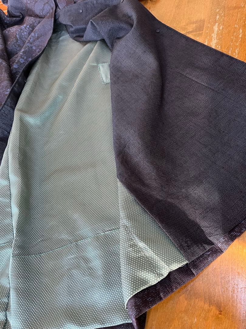 着物リメイク　結城紬コート　裏地蚊絣お召し　ハンドメイド