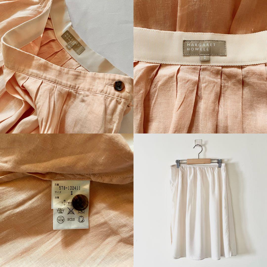 美品 マーガレットハウエル フレンチリネン100% 桜ピンクスカート 3.9万