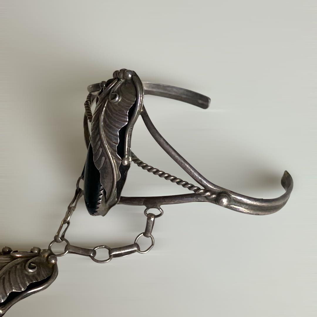 ナバホ族 NAVAJO スレイブブレスレット リング オニキス H刻印