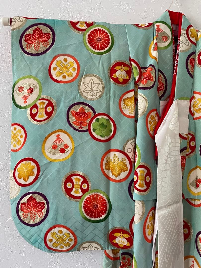 七五三　3歳　白レースの被布とアンティークお着物セット