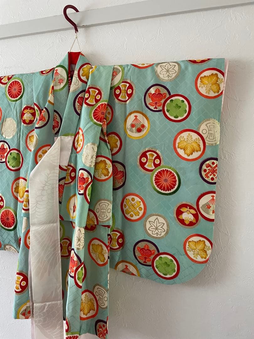 七五三　3歳　白レースの被布とアンティークお着物セット