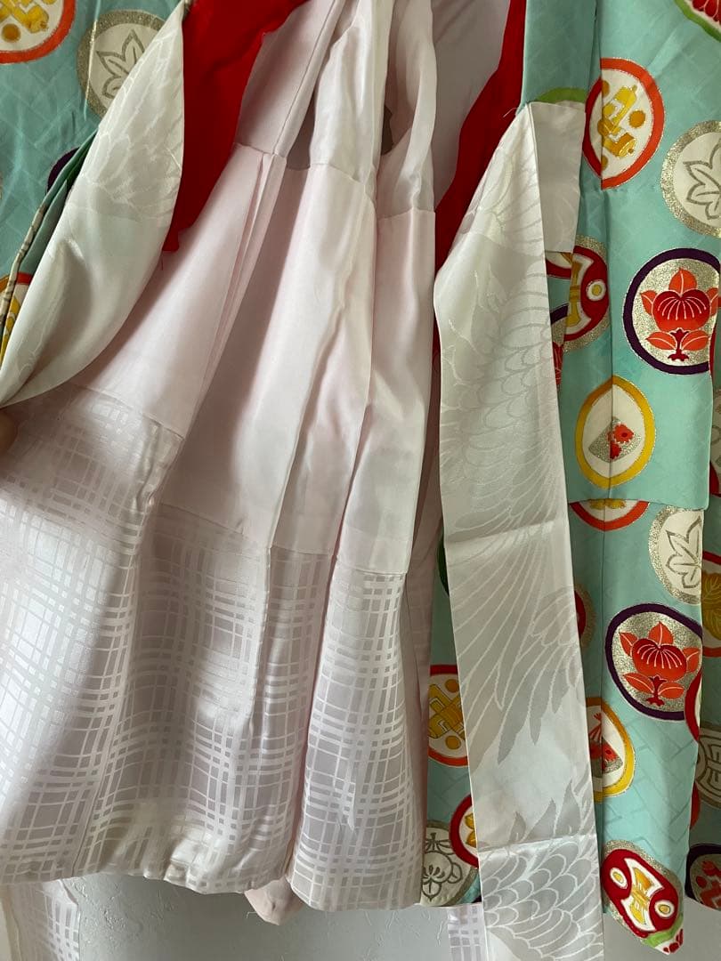 七五三　3歳　白レースの被布とアンティークお着物セット