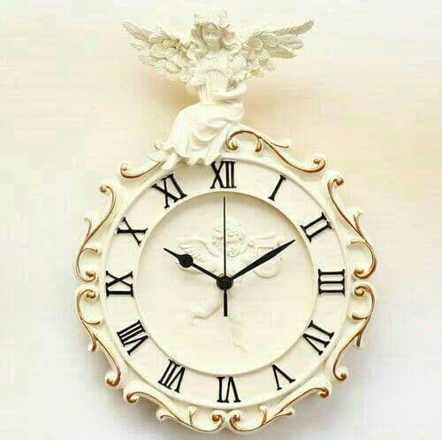 欧風天使柱時計復古個性柱時計田園芸術時計居間寝室超静音壁時計