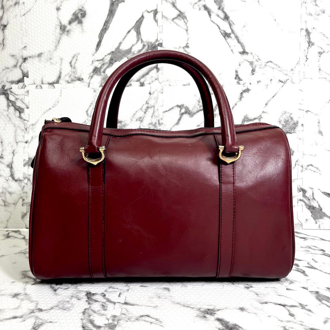 カルティエ ハンドバッグ ミニボストンバッグ レザー　ボルドー