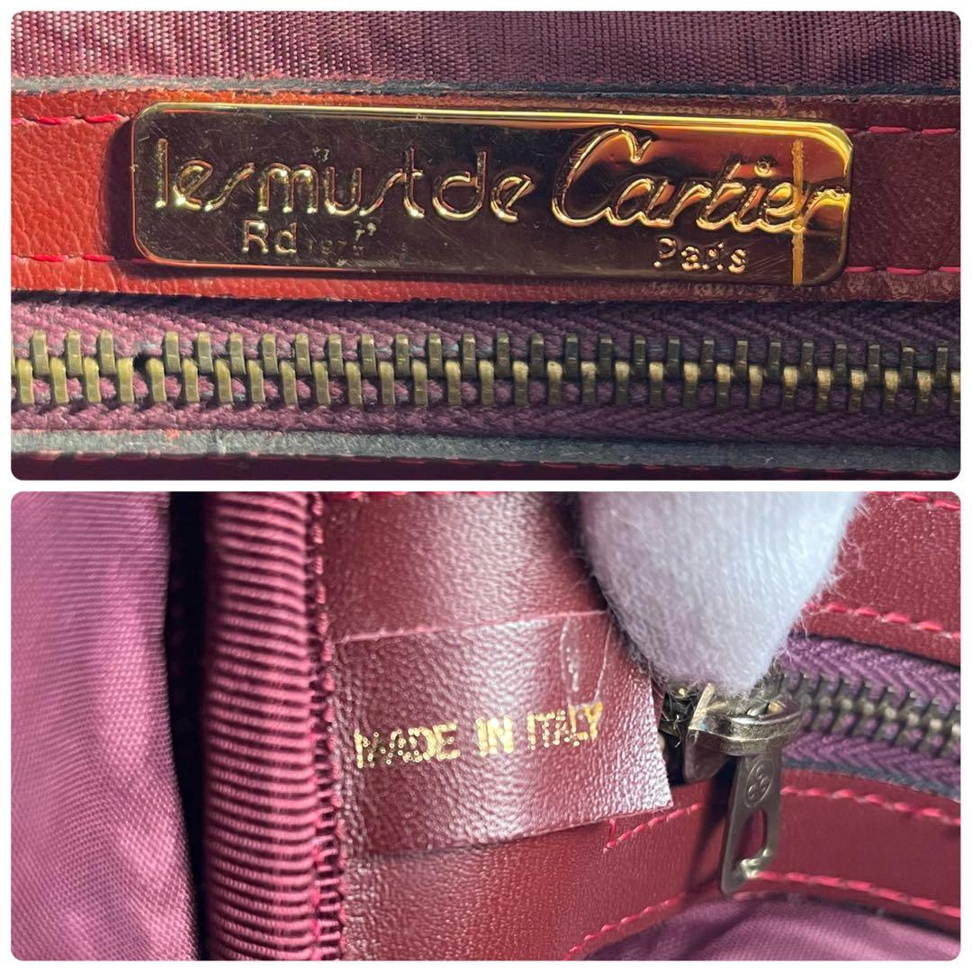 カルティエ ハンドバッグ ミニボストンバッグ レザー　ボルドー