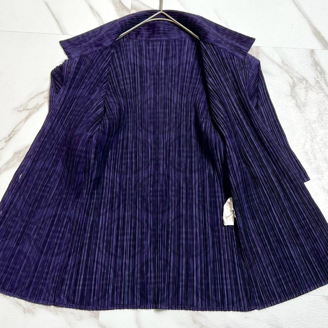 極美品 98SS プリーツプリーズ 半袖シャツ 中国小紋柄 パープル 3サイズ