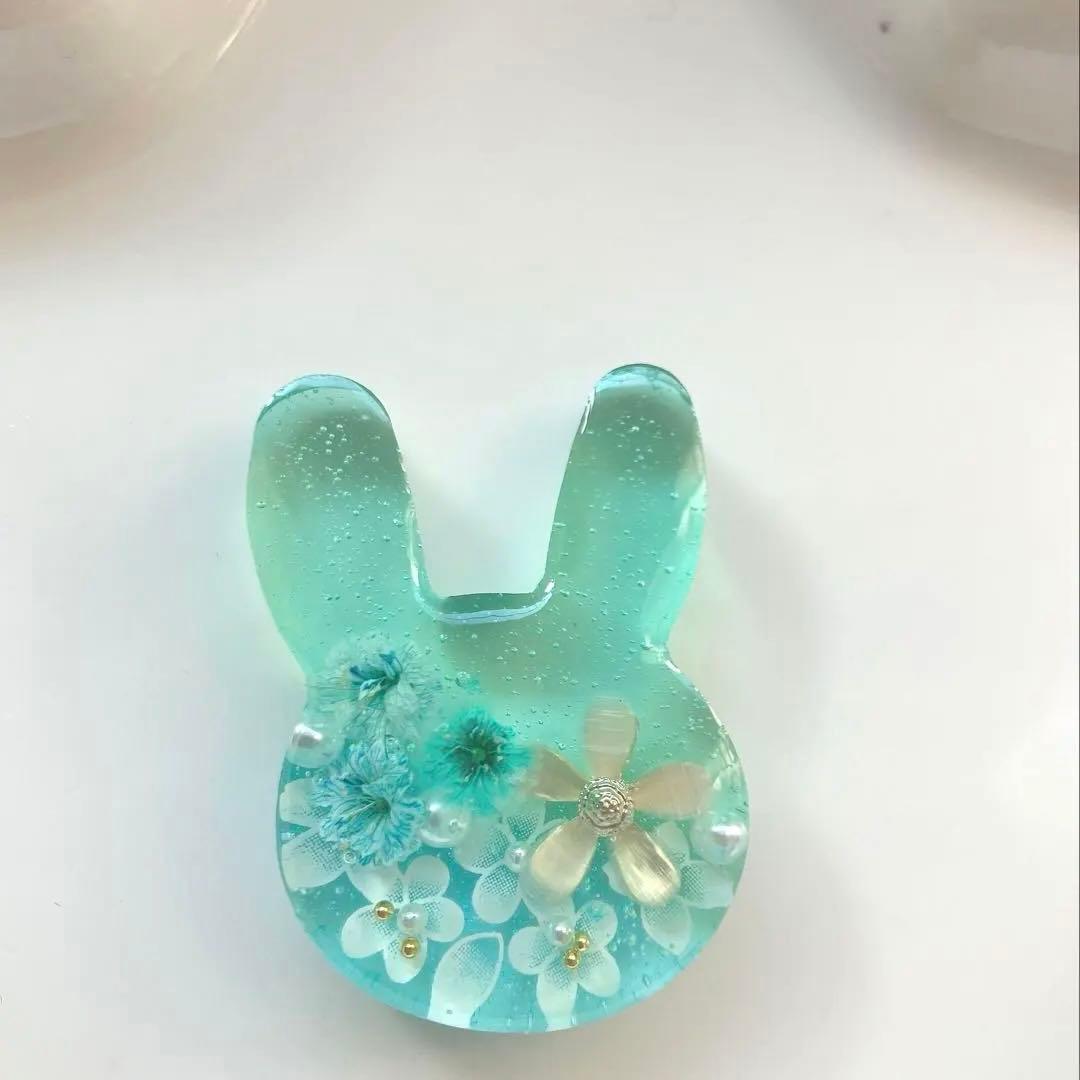 レジン　ヘアゴム　うさぎ　桜　グリーン＆ブルー◡̈♥︎