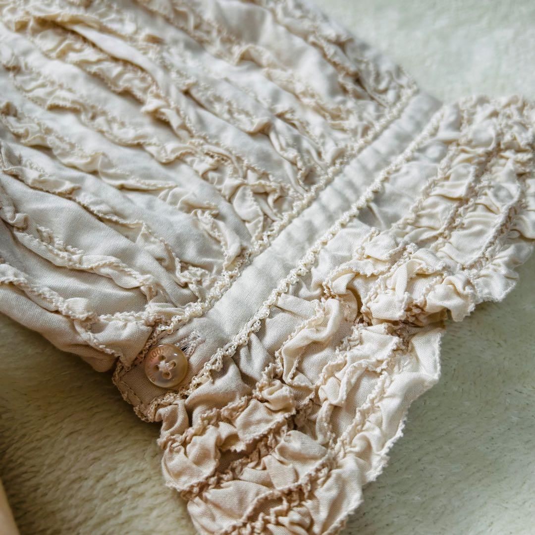 ピンクハウス　未使用　総ピコフリル　ピンタック　リボン　綿ローンブラウス【Ｐ18