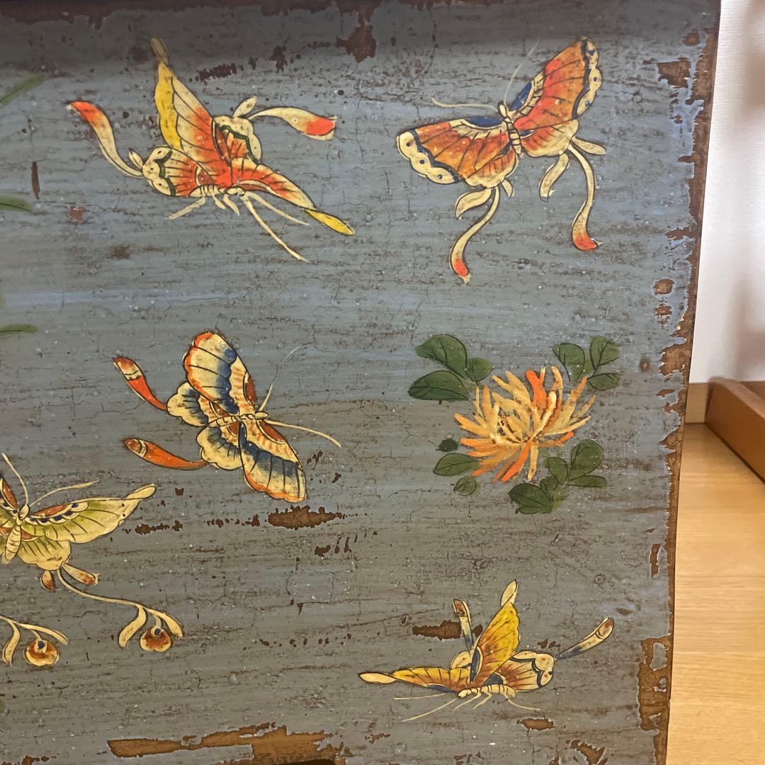 (Rihi24様用)青色の装飾木製収納箱　アンティーク　中国家具　アジアン