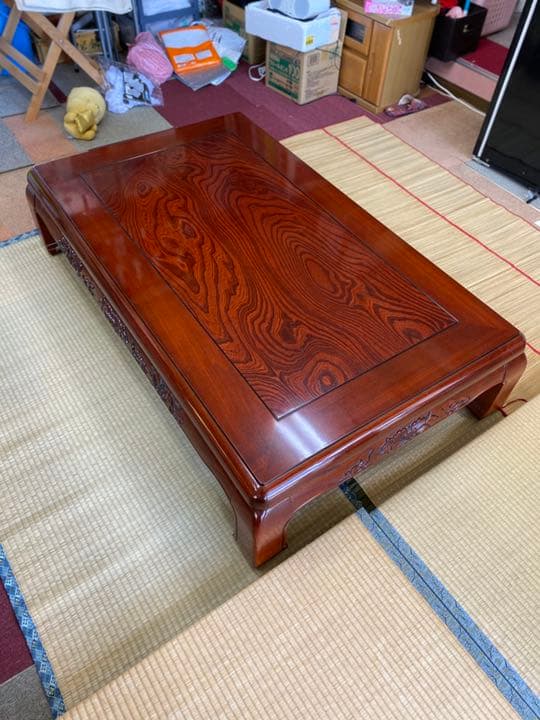 猫脚座卓　獅子彫り　和式座卓　日本製