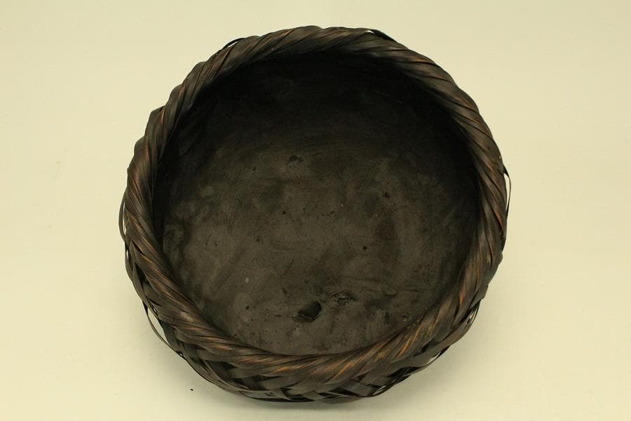 茶道具 竹網 籠 炭斗 時代物(ZE706)