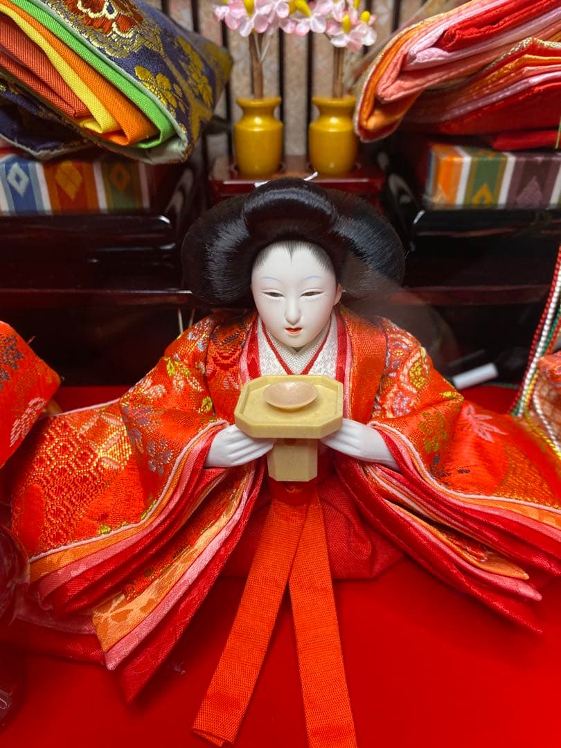 東京久月　雛人形五人飾りアクリルケース入り・間口約５８×奥行約３１×高さ約３８㎝