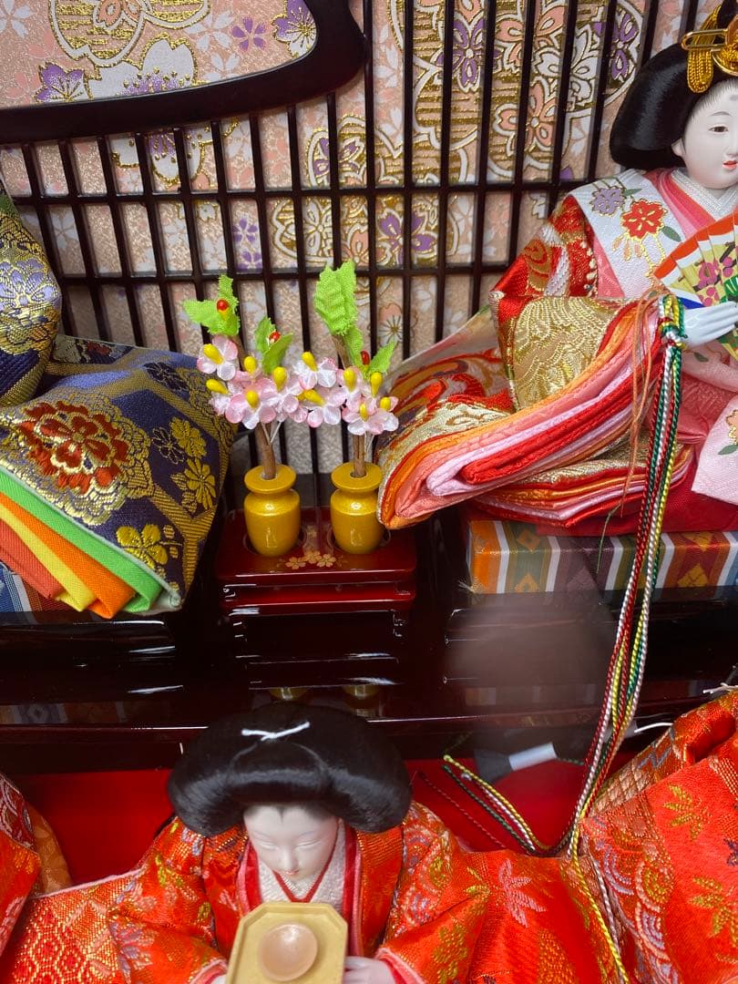 東京久月　雛人形五人飾りアクリルケース入り・間口約５８×奥行約３１×高さ約３８㎝