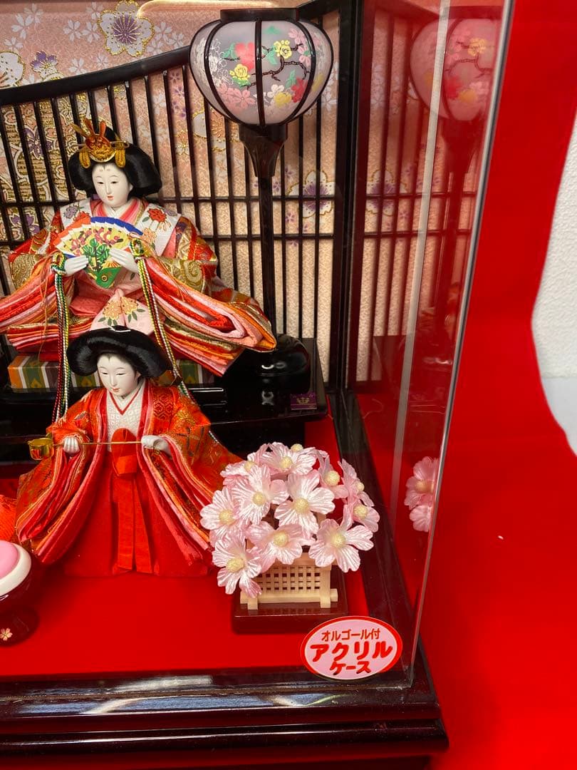東京久月　雛人形五人飾りアクリルケース入り・間口約５８×奥行約３１×高さ約３８㎝