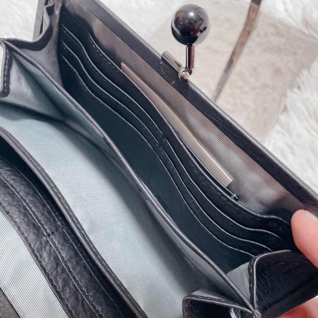 新品　イアパピヨネ　がま口　長財布　シボ革　レディース　ブラック　リアルレザー