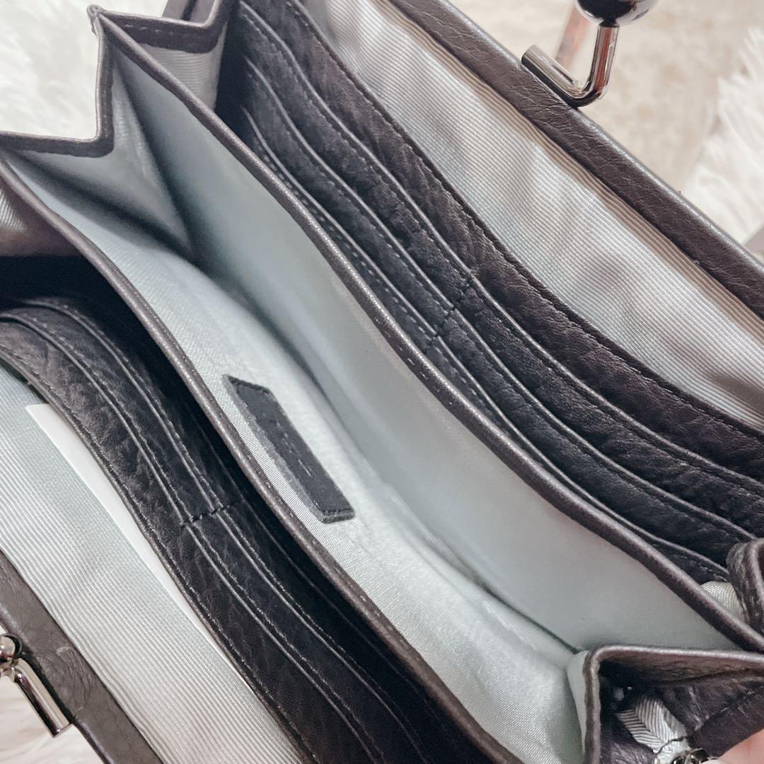 新品　イアパピヨネ　がま口　長財布　シボ革　レディース　ブラック　リアルレザー