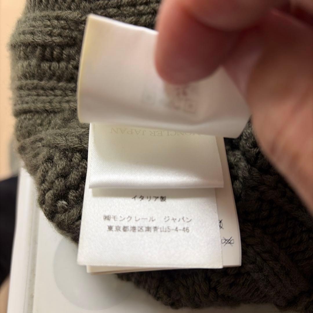 Kenichiモンクレールオリーブグリーンケーブル編みマフラーと帽子セット