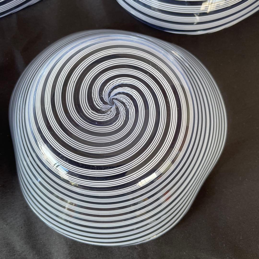 ヴェネチアングラス　　　　　　　　　渦巻き模様の透明ボウル5個セット