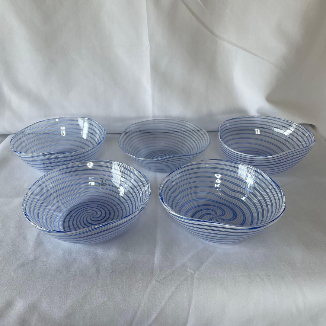 ヴェネチアングラス　　　　　　　　　渦巻き模様の透明ボウル5個セット