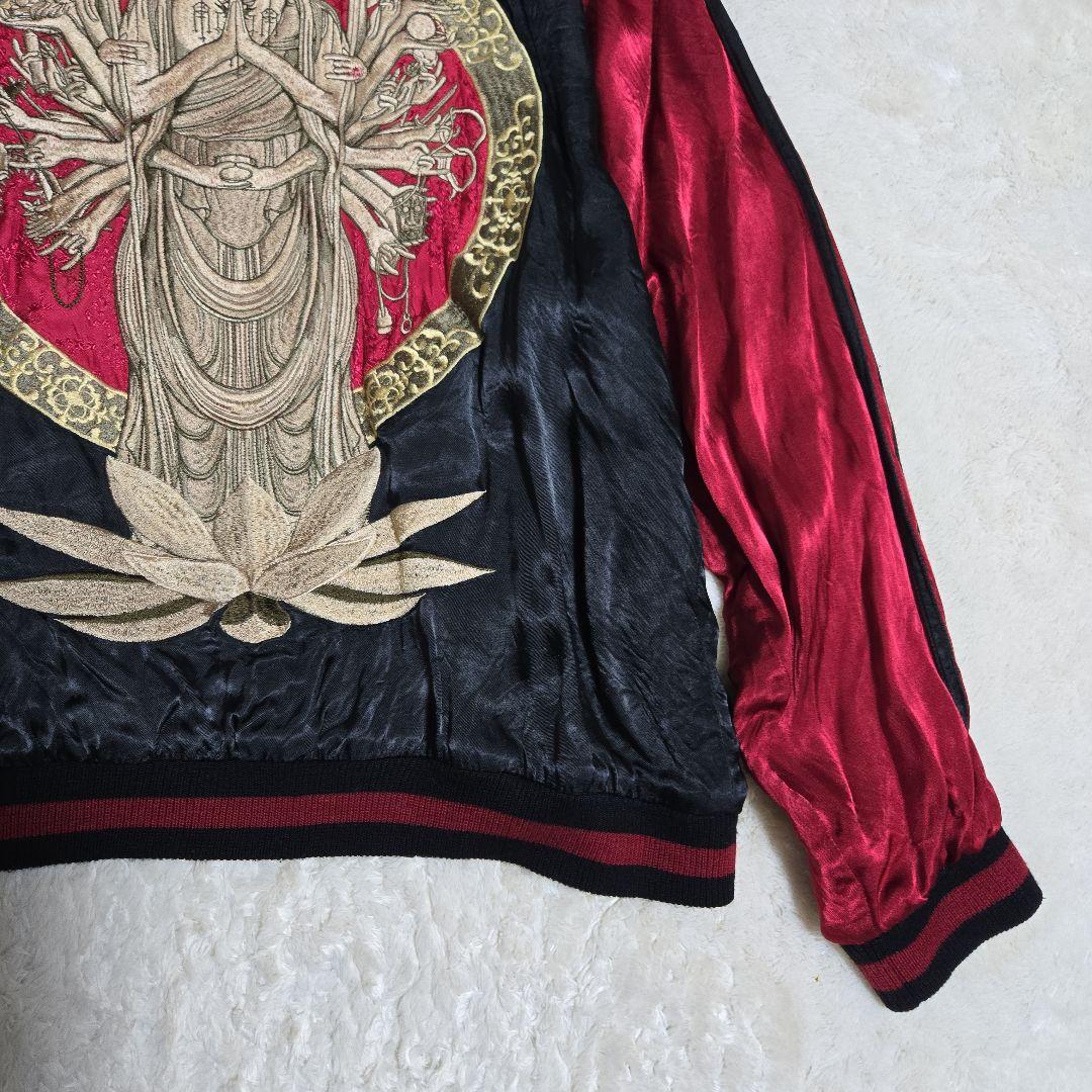 希少 花旅楽団 千手観音 リバーシブル スカジャン 赤/黒 Lサイズ レーヨン