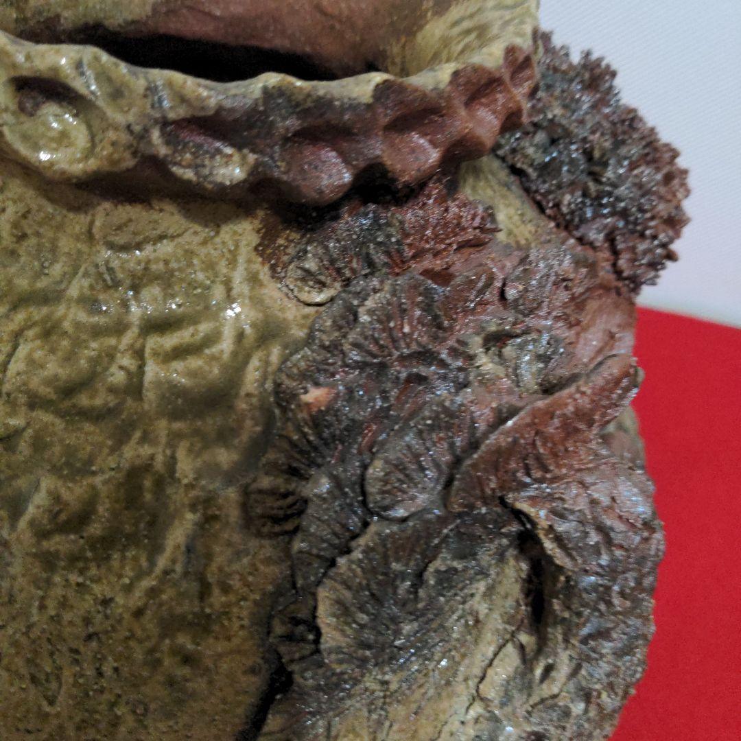 鈴鹿焼・萬古焼・杉野玉龍作・浮彫盛上山水風車図・壺・床飾り・飾り壺・花瓶