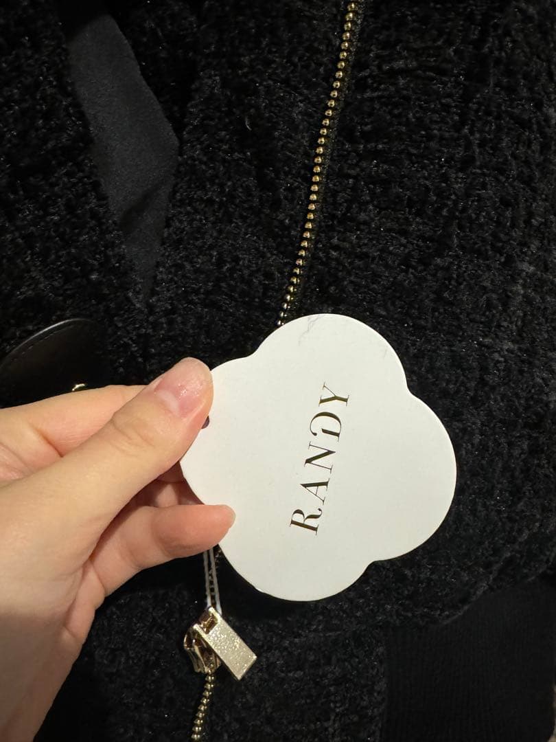 Randy アシンメトリーバックルツイードパデットジャケット　ブラック