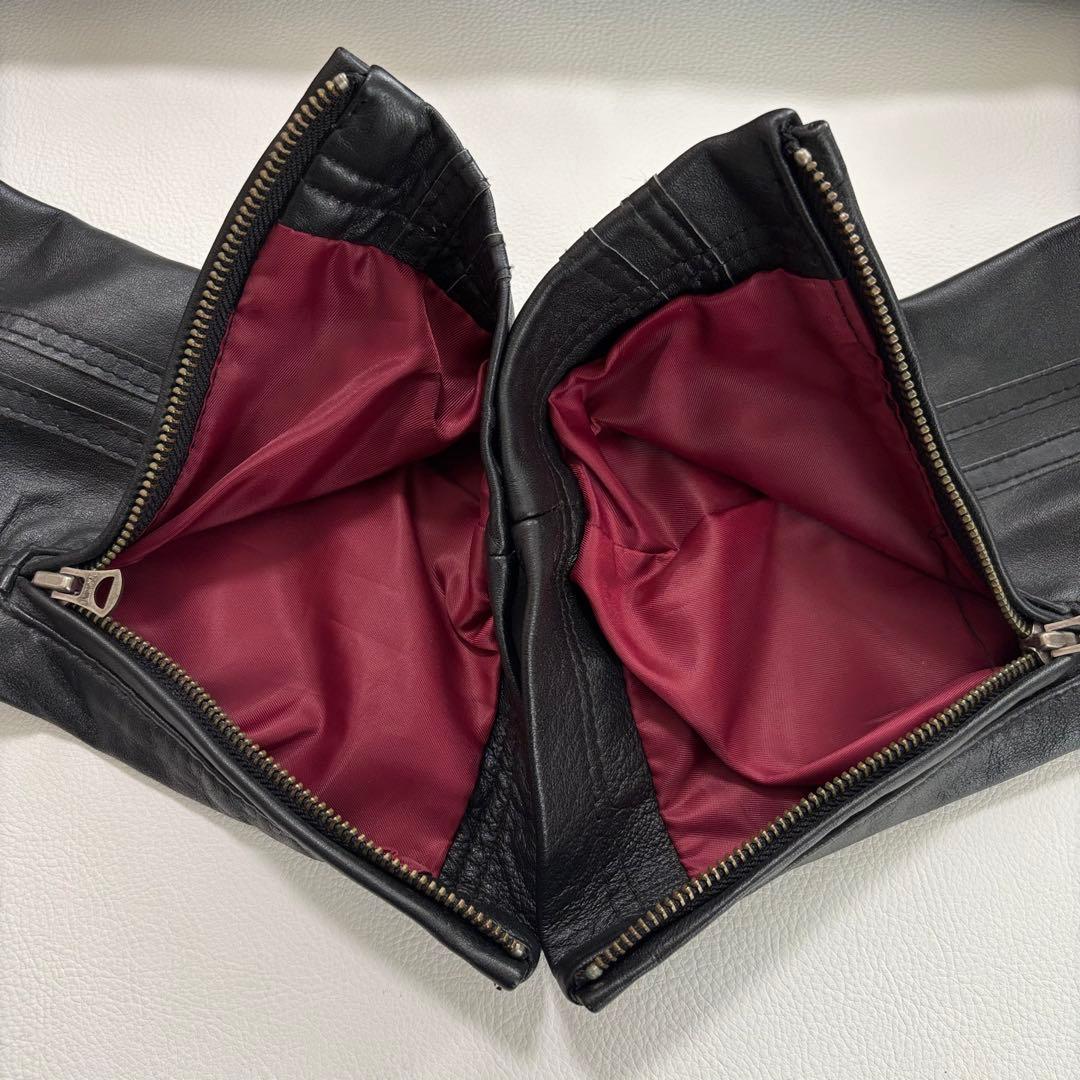 メンズビギ[羊革 キルティング レッド]ライダースジャケット Lサイズ ブラック