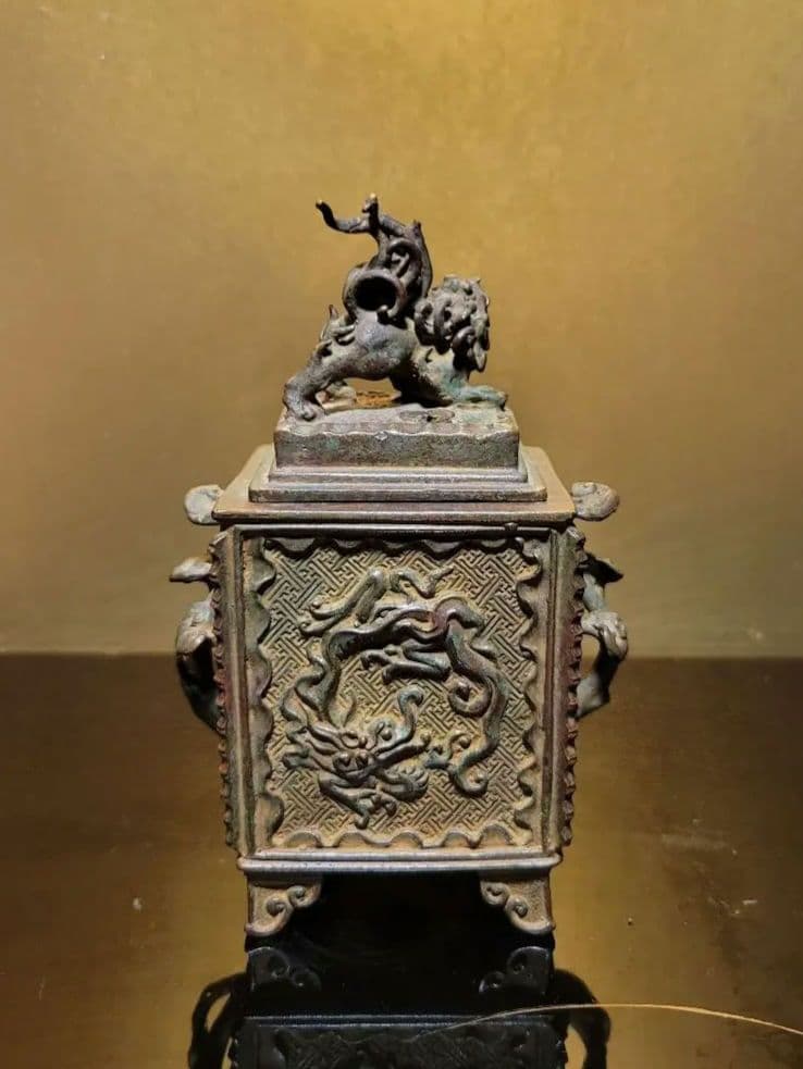 高岡銅器 香炉 鳳凰 龍 獅子 二上元威作