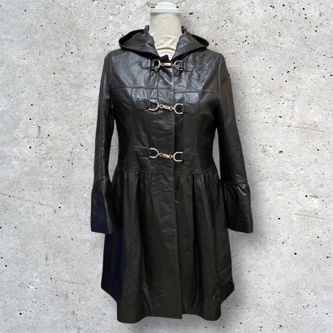 美品 Vintage ダッフル 羊革 ラムレザー ジャケット ロング イタリア製