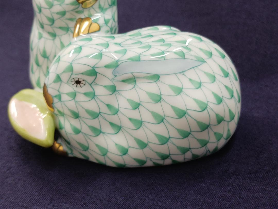 〔値下げ‼〕【HEREND】ヘレンド/フィギュリン うさぎペア　グリーン