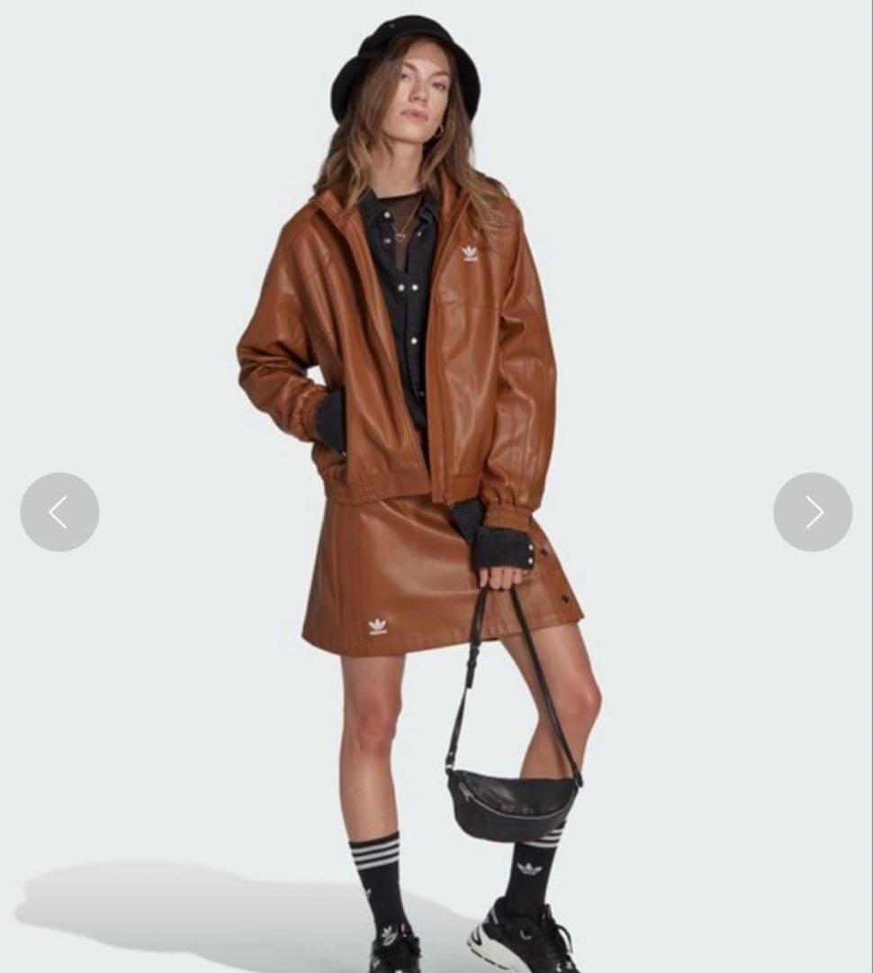 アディダス　オリジナルス フェイクレザージャケット XS ブラウン キャメル