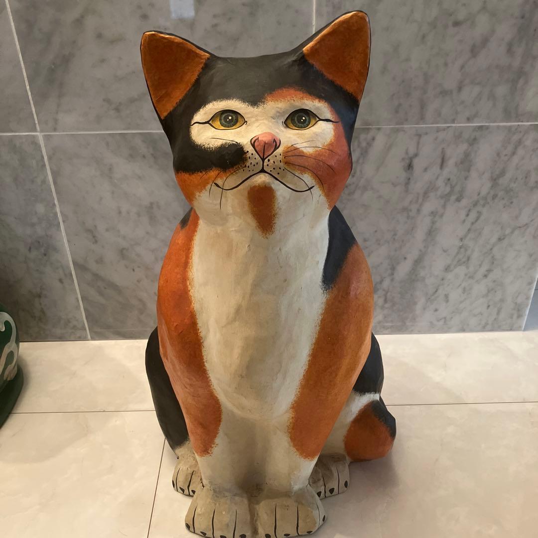 1960-70年代ビンテージ瞳が美し過ぎる超特大の美術館展示級の芸術的な張子の猫